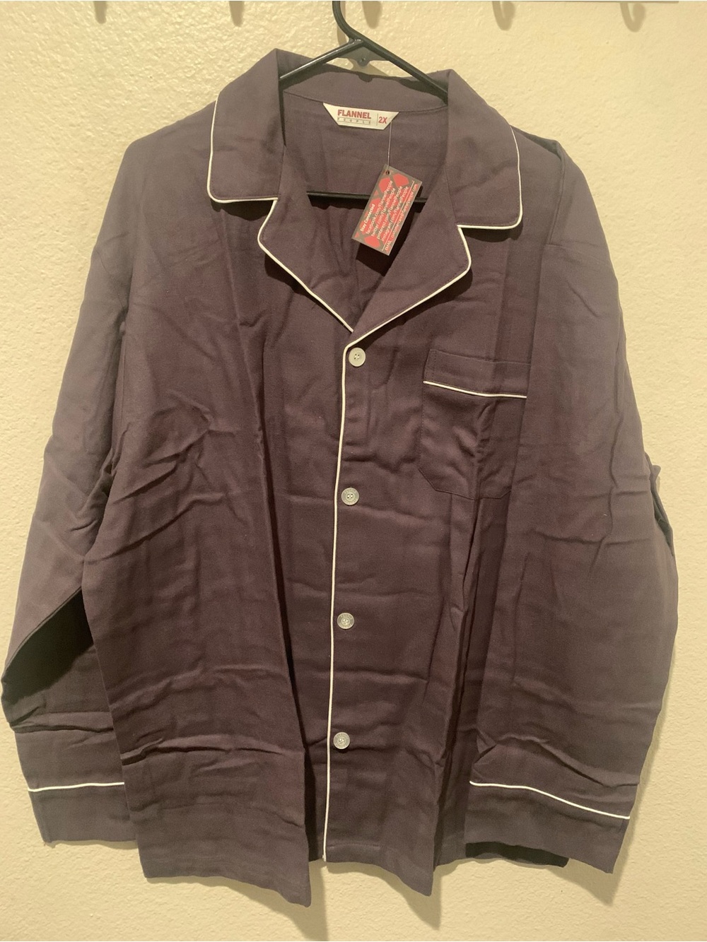 Flannel People Men’s Dark purple Pajama set with Contrast white Piping